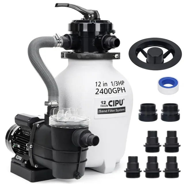 CIPU 12-inch sand filter pump system with hoses and fittings