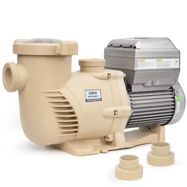Khaki CIPU 3 HP variable-speed pool pump with connection fittings