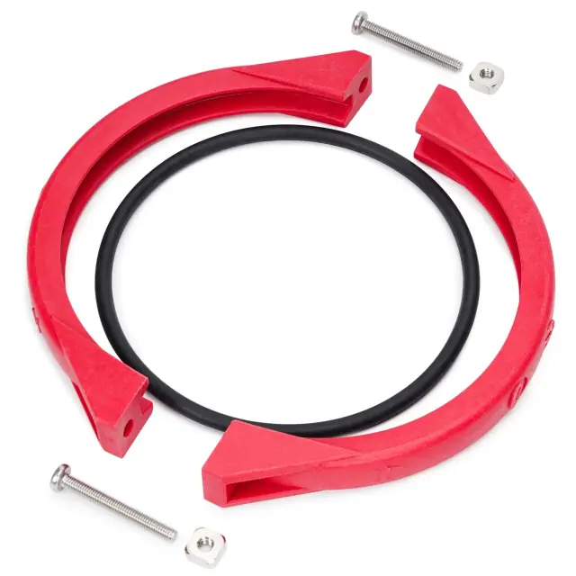 Red CIPU sand filter flange clamp with O-ring, screws and nuts